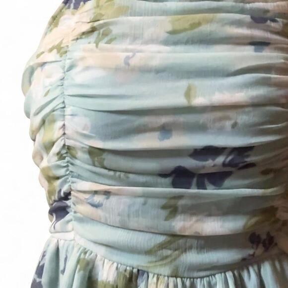 Blue and Green Floral Babydoll Dress - Picture 2 of 5